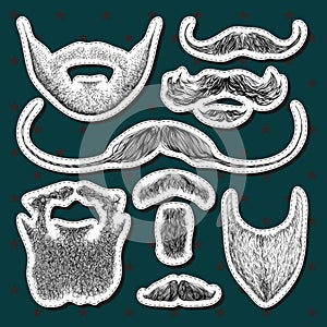 Set of vector stickers with beards and mustaches