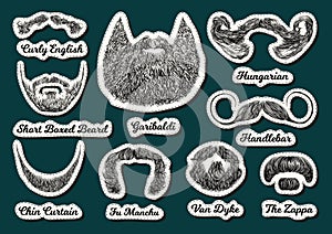 Set of vector stickers with beards and mustaches