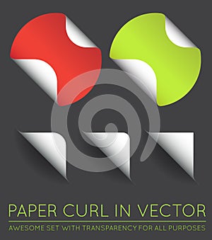 Set of Vector Stickers with Paper Curl