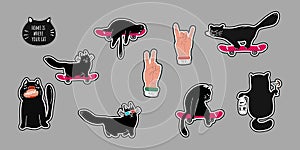 A set of vector stock illustrations of the black cat character. cartoon-style emoticons or stickers with a cat in