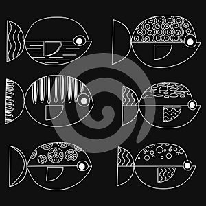 Set of vector stylized fishes. Collection of aquarium fish.