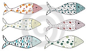 Set of vector stylized fishes. Collection of aquarium fish. Illustration for children.