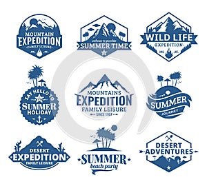 Set of vector summer, mountain and outdoor adventures logo