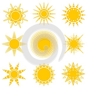 Set of vector sun icons. Vector isolated.