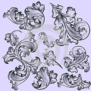 Set of vector swirls in vintage style