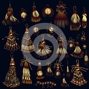Set of vector tassels in golden color for design photo