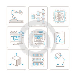 Set of vector technology icons and concepts in mono thin line style