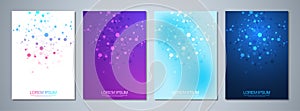 Set of vector template brochures or cover design, book, flyer, with molecules background and neural network. Abstract
