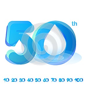 Set of vector template design illustration logotype number 10th-100th anniversary cool tone blue aqua water - rain drop fresh natu