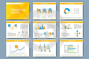 Set of vector template for presentation slides. Modern design with graph and charts