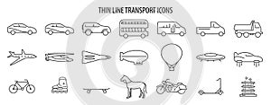 Set of Vector thine line transport icons. Eps 10 illustration