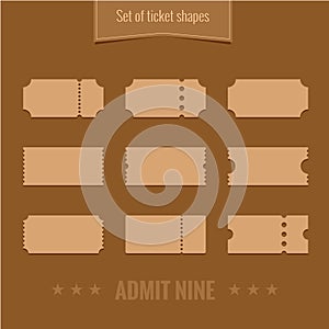 Set of vector ticket shape silhouettes template