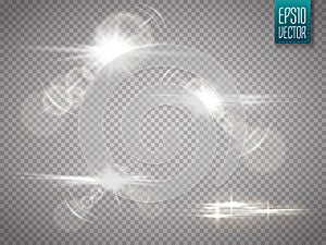 Set of vector transparent sunlight special lens flare light effect.