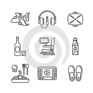Set of vector travel icons in sketch style