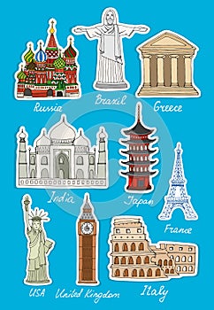 Set of vector travel landmarks icons