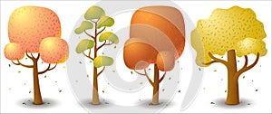 Set of vector tree in autumn season. Game UI flat. Isolated stock illustration on white background