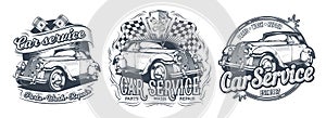 Set of vector vintage badges, stickers, signage for car service