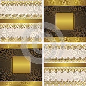 Set of vector vintage cards with floral decorative borders and frames