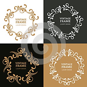 Set of vector vintage flourish frames. Ornamental background.