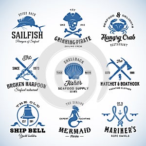 Set of Vector Vintage Nautical and Marine Labels