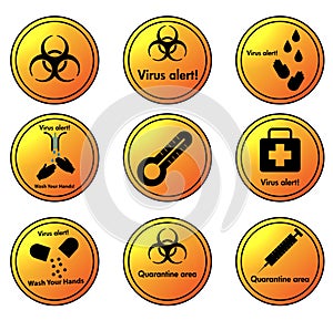 Set of vector virus alert circular icons