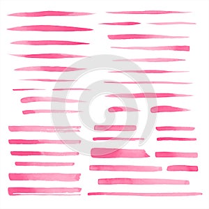 Set of vector watercolor brush strokes, uneven lines, blush pink stripes