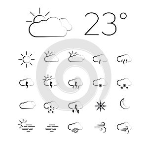 Set of Vector weather thin line icons on a white background