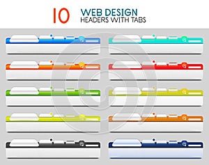 Set of vector web site headers with tabs