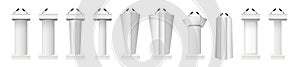 Set Vector White Podium Tribune Rostrum Stand with Microphones Isolated