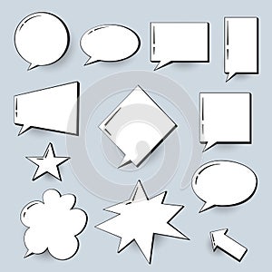 Set of vector white speech bubbles for quotes with flat shadow