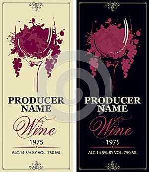 set of vector wine labels with a glass of wine