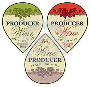 Set of vector wine labels in the shape of a drop