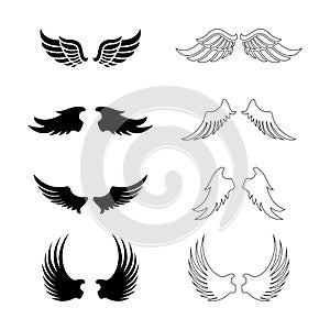 Set of vector wings - decorative design elements - black silhouettes