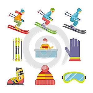 Set of Vector Winter Sport Icons in Flat Design