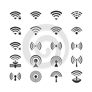 Set of vector wireless icons for wifi remote control access and radio communication