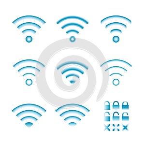 Set of vector wireless icons for wifi remote control access and radio communication