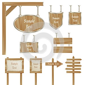 Set of vector wooden sign posts isolated on white photo