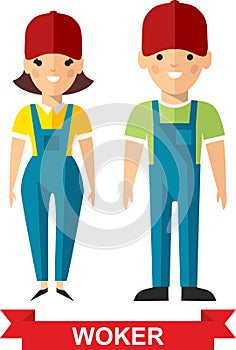 Set of vector worker man and worker woman