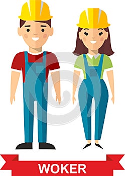 Set of vector worker man and worker woman