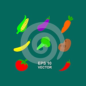 Set of vegetable icons. Fresh vegetables and herbs Agricultural produce