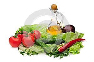 Set vegetable and jug of vegetable oil