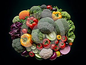 A set of vegetables on a black background. The concept of healthy eating or vegetarianism. Close up