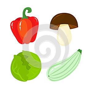 Set of vegetables. Fresh organic food. Pepper, mushroom