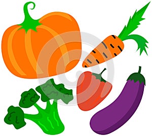 Set of vegetables, fresh products, vegan meal. Natural pumpkin, eggplant, broccoli, paprika, carrot