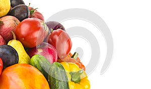 Set of vegetables and fruits isolated on a white. Free space for text