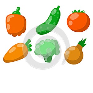 Set of vegetables. Harvest. Red, orange and green object. Cartoon flat illustration. Fresh natural village products