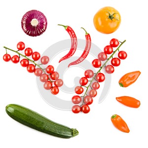 Set of vegetables isolated on white. Collage