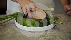 Set vegetables for preparation salad cabbage, green onion,