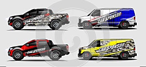 Set of vehicle graphic kit vector. Modern abstract background for car wrap branding and automobile sticker decals livery