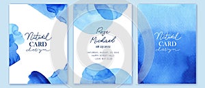 Set of vertical backgrounds. Blue, white, turquoise watercolor fluid painting vector design. Abstract watercolor forms photo